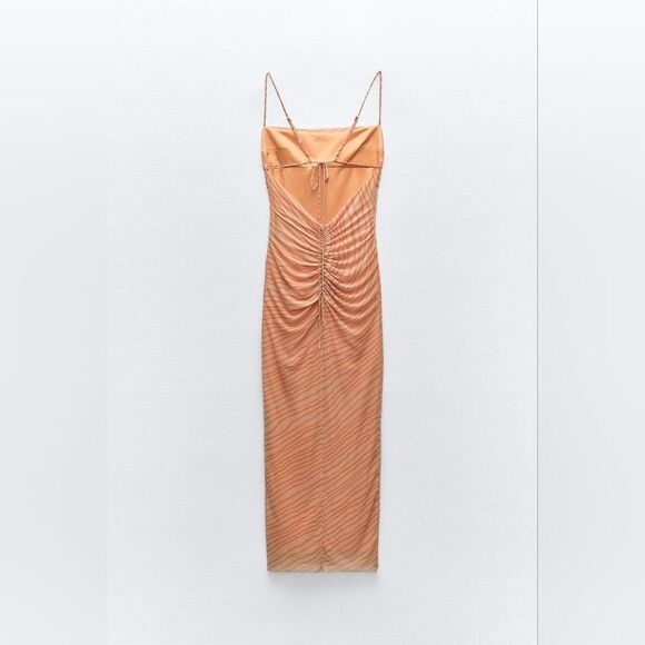 NWT ZARA STRAPLESS FLORALβDRESS Orange - Picture 7 of 16